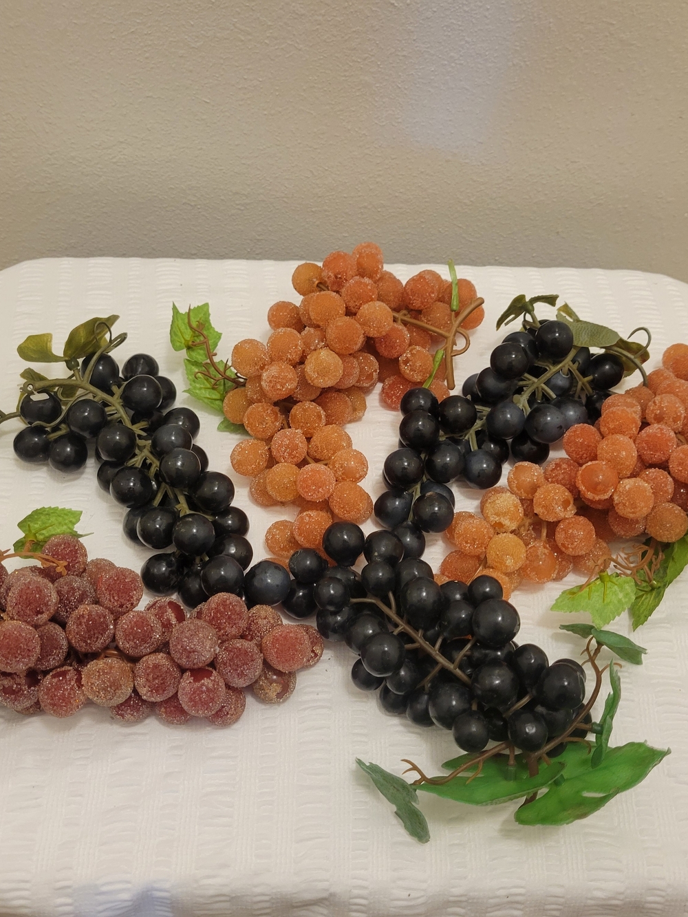 Set of Decorative Artificial Grape Clusters - Black and Orange